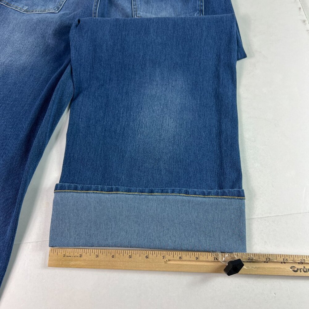 Halara Jeans Women's 36x23* High Rise Rolled Hem Wide Leg Crop Blue Denim No Tag - Picture 11 of 16